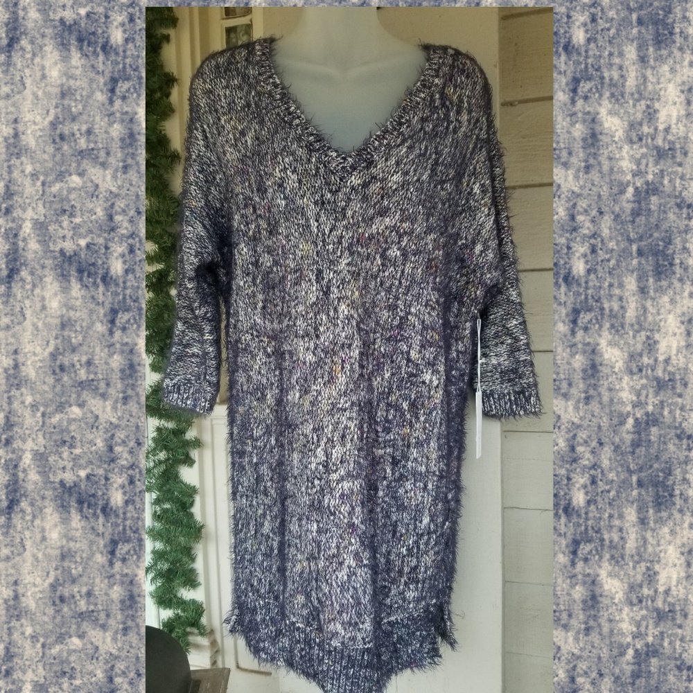 Lilla P Fuzzy Speckled marled Sweater Tunic top dress oversized small Nwt